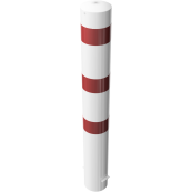 Barrier bollard | Steel tube  193 x 3.6 mm | stationary | for setting in concrete | hot-dip galvanized and white coatedwith three red reflecting stripes | total length: 1500 mm | with steel cap for bolting